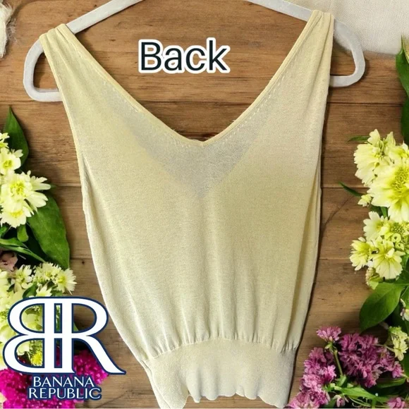 Silk Blend Knit Banana Republic Pale Yellow Sleeveless Sweater Vest Top - Picture 9 of 17